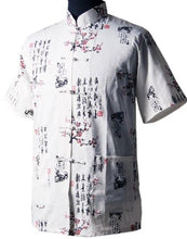 Load image into Gallery viewer, Short Sleeve Cotton Chinese Shirt with Floral &amp; Calligraphy Pattern
