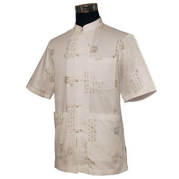 Short Sleeve Calligraphy Pattern Cotton Chinese Shirt