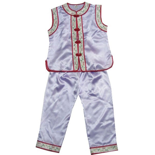 Silk Blend Kid's Suit with Floral Embroidery Edge