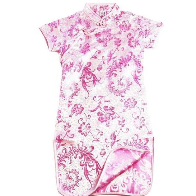 Short Sleeve Paisley Pattern Brocade Kid's Cheongsam Qipao Dress