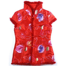 Muatkan imej ke dalam penonton Galeri, Sleeveless Fur Edge Chinese Style Floral Kid&#39;s Waistcoat
