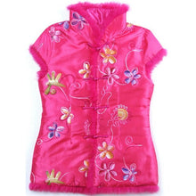 Muatkan imej ke dalam penonton Galeri, Sleeveless Fur Edge Chinese Style Floral Kid&#39;s Waistcoat
