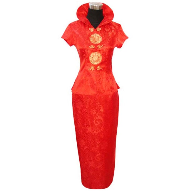 Vampire Collar Short Sleeve Brocade Chinese Wedding Dress