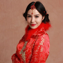 Muatkan imej ke dalam penonton Galeri, Long Sleeve Fur Collar &amp; Cuff Brocade Chinese Wedding Suit
