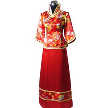 Load image into Gallery viewer, Standad Collar Mandarin Sleeve Floral Chinese Wedding Dress
