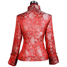 Load image into Gallery viewer, V Neck Floral Brocade Chinese Jacket with Butterfly Button
