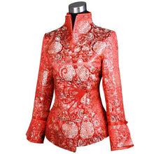 Load image into Gallery viewer, V Neck Floral Brocade Chinese Jacket with Butterfly Button
