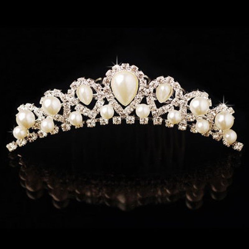 Princess Tiara Crown with Pearls & Rhinestones