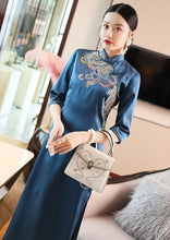 Load image into Gallery viewer, 3/4 Sleeve Auspicious Embroidery Cheongsam Chinese Dress
