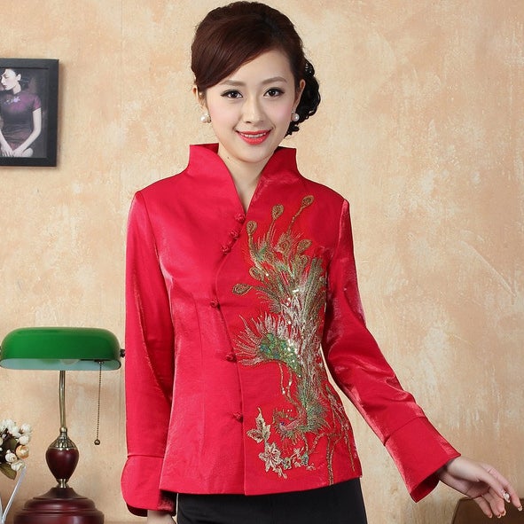 Phoenix Sequins Taffeta Chinese Jacket Mother's Coat