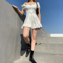 Load image into Gallery viewer, Fashion elegant bow white female mini dress summer party birthday festival cute sexy french romantic silk dress women
