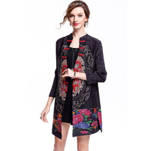 Load image into Gallery viewer, Long Sleeve Knee Length Floral Chinese Style Wind Coat with Strap Buttons
