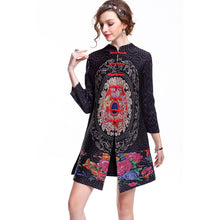 Load image into Gallery viewer, Long Sleeve Knee Length Floral Chinese Style Wind Coat with Strap Buttons
