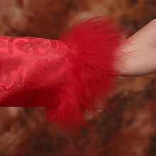 Load image into Gallery viewer, Brocade Top Tulle Skirt Chinese Wedding Dress with Fur Collar &amp; Cuff
