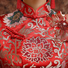 Muatkan imej ke dalam penonton Galeri, Brocade Top Satin Skirt Chinese Wedding Party Dress
