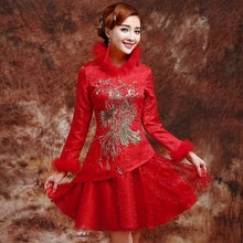 Muatkan imej ke dalam penonton Galeri, Phoenix Sequins &amp; Embroidery Tulle Skirt Chinese Wedding Party Dress
