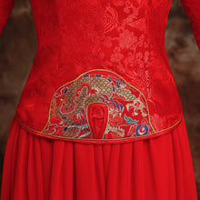 Muatkan imej ke dalam penonton Galeri, Brocade Top Chiffon Skirt Chinese Wedding Party Dress
