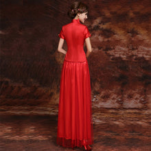 Muatkan imej ke dalam penonton Galeri, Short Sleeve Cheongsam Top Chiffon Skirt Chinese Wedding Dress
