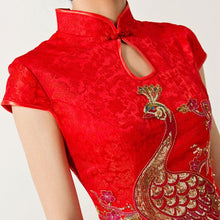 Muatkan imej ke dalam penonton Galeri, Key Hole Neck Peacock Sequins Mermaid Chinese Wedding Party Dress
