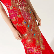 Load image into Gallery viewer, Key Hole Neck Peacock Sequins Mermaid Chinese Wedding Party Dress
