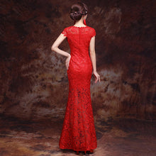 Load image into Gallery viewer, Round Neck Cap Sleeve Mermaid Chinese Wedding Dress
