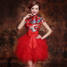 Muatkan imej ke dalam penonton Galeri, Brocade Top Tulle Bubble Skirt Chinese Wedding Party Dress
