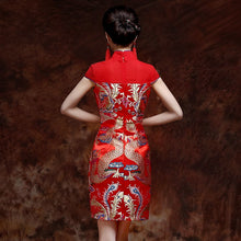 Muatkan imej ke dalam penonton Galeri, Chiffon Neck Dragon Pattern Brocade Chinese Wedding Party Dress
