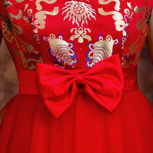 Muatkan imej ke dalam penonton Galeri, Brocade Top Tulle Skirt Chinese Wedding Dress with Bowknot
