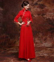 Muatkan imej ke dalam penonton Galeri, Lace Cheongsam Top Chiffon Skirt Chinese Wedding Dress
