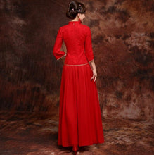 Load image into Gallery viewer, Lace Cheongsam Top Chiffon Skirt Chinese Wedding Dress
