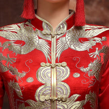 Muatkan imej ke dalam penonton Galeri, Dragon &amp; Phoenix Pattern Long Sleeve Top Chinese Wedding Dress
