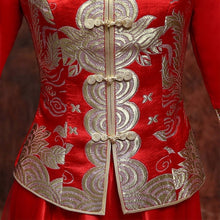 Muatkan imej ke dalam penonton Galeri, Dragon &amp; Phoenix Pattern Long Sleeve Top Chinese Wedding Dress
