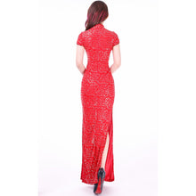 Load image into Gallery viewer, Illusion Neck Mandarin Collar Cheongsam Style Lace Prom Dress
