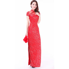 Load image into Gallery viewer, Illusion Neck Mandarin Collar Cheongsam Style Lace Prom Dress
