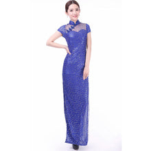 Load image into Gallery viewer, Illusion Neck Mandarin Collar Cheongsam Style Lace Prom Dress
