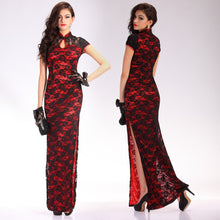 Load image into Gallery viewer, Illusion Neck Cheongsam Style Lace Prom Dress with Key Hole Neck
