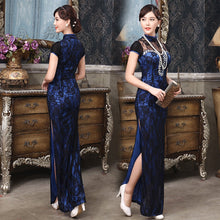 Load image into Gallery viewer, Illusion Neck Cheongsam Style Lace Prom Dress with Rhinestones
