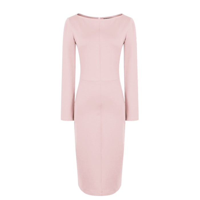 Round Neck Long Sleeve Tea Length Pencil Dress