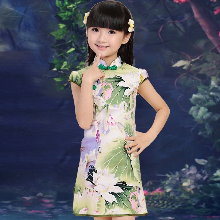 Cap Sleeve Mini Kid's Cheongsam Floral Qipao Dress