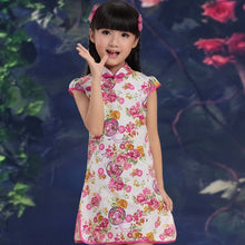 Load image into Gallery viewer, Cap Sleeve Kid&#39;s Cheongsam Floral Chinese Dress
