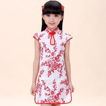 Load image into Gallery viewer, Cap Sleeve Key Hole Neck Kid&#39;s Cheongsam Floral Chinese Dress
