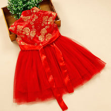 Muatkan imej ke dalam penonton Galeri, Cheongsam Top Tulle Skirt Kid&#39;s Floral Prom Dress
