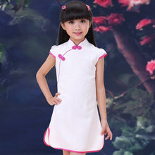 Muatkan imej ke dalam penonton Galeri, Mandarin Collar Cap Sleeve Linen Girl&#39;s Cheongsam Chinese Dress
