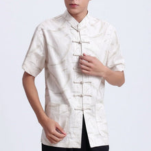 Muatkan imej ke dalam penonton Galeri, Short Sleeve Dragon Embroidery Cotton Chinese Kung Fu Shirt
