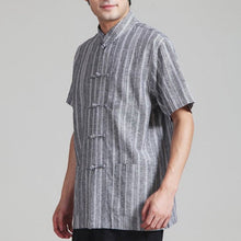 Muatkan imej ke dalam penonton Galeri, Short Sleeve Strips Pattern Linen Chinese Kung Fu Shirt
