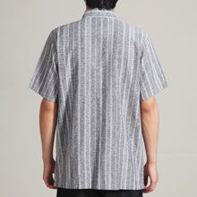 Muatkan imej ke dalam penonton Galeri, Short Sleeve Strips Pattern Linen Chinese Kung Fu Shirt
