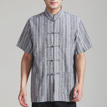 Muatkan imej ke dalam penonton Galeri, Short Sleeve Strips Pattern Linen Chinese Kung Fu Shirt
