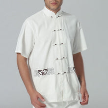 Muatkan imej ke dalam penonton Galeri, Auspicious Embroidery Short Sleeve Signature Cotton Chinese Shirt
