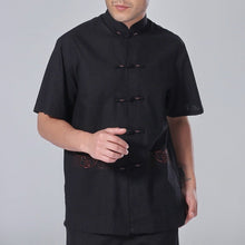 Muatkan imej ke dalam penonton Galeri, Auspicious Embroidery Short Sleeve Signature Cotton Chinese Shirt
