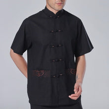 Muatkan imej ke dalam penonton Galeri, Auspicious Embroidery Short Sleeve Signature Cotton Chinese Shirt
